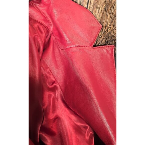 Siena Vtg Red Leather Blazer Button Front Collared Lined Jacket Retro Women's 4 - Picture 14 of 14